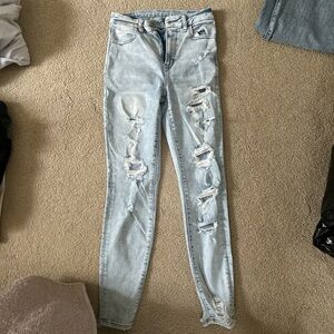 American Eagle Outfitters Light Blue Distressed Skinny Jeans